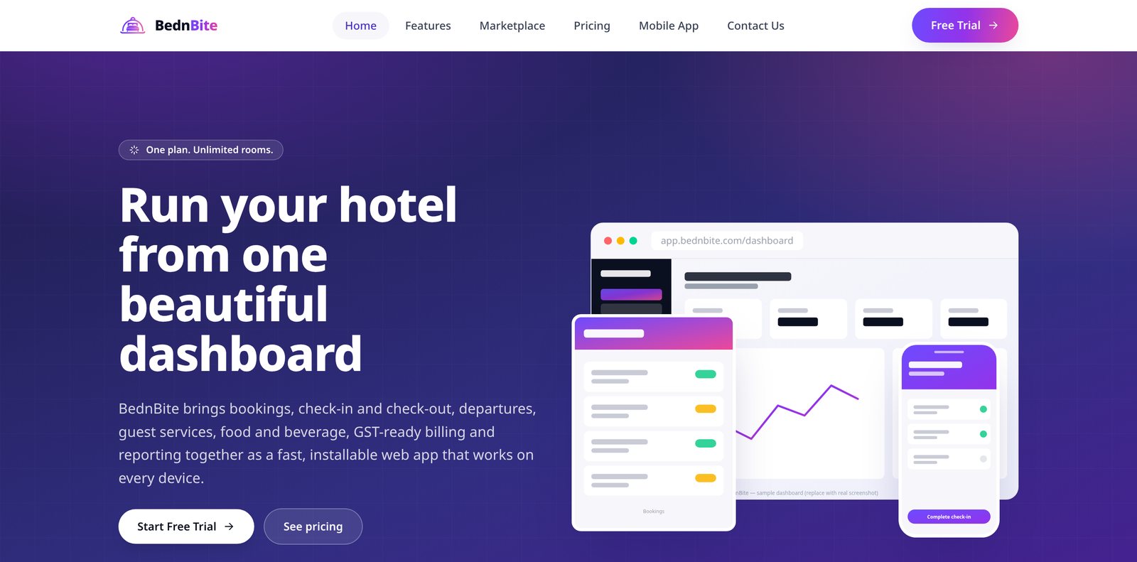 The BednBite hotel and resort management platform